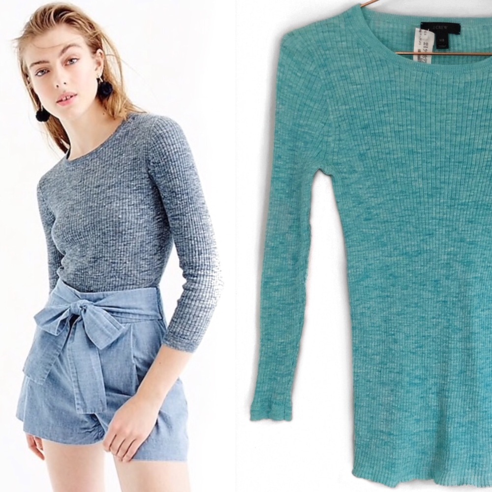J. Crew Italian Linen-Blend Ribbed Sweater Teal Women’s Size XXS